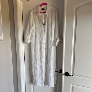 J. Crew White Linen Button-Front Maxi Shirt Dress